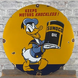 SUNOCO Enamel Sign ø 19.7" (50cm) Retro Vintage Big Collector Oil Porcelain Sign - Picture 1 of 16