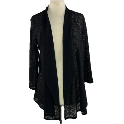 The Limited Size L Black Open Front Draped Long Sleeve Cardigan Sheer - Image 1 of 4