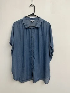 Time and Tru Button Down Shirt Top Blouse Women’s 2XL Blue Flowy Lightweight - Picture 1 of 7