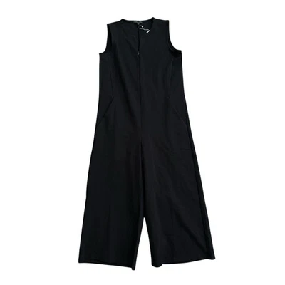 NEW Eileen Fisher Washable Ponte V-Neck Cropped Wide Leg Jumpsuit Black Size XXS - Image 1 of 4
