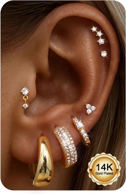 7Paia Orecchini Cerchio Oro Argento Piercing Orecchio Acciaio Chirurgico Orecchi - Immagine 1 di 4