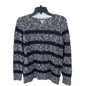 LL Bean Woman’s 100% Cotton Knit Navy Blue Stripe Pullover Sweater Size Medium - Picture 1 of 6