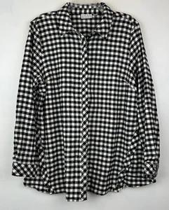 Joan Rivers Plaid Flannel Button Down Shirt Large Black White Pockets Casual - Picture 1 of 11