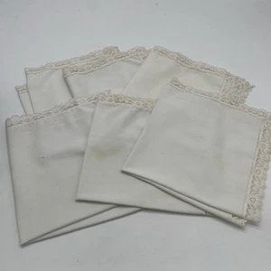 Vintage Set Of 6 Ivory W/ Pale Pink Lace Edged Cloth Linen Napkins - Picture 1 of 10