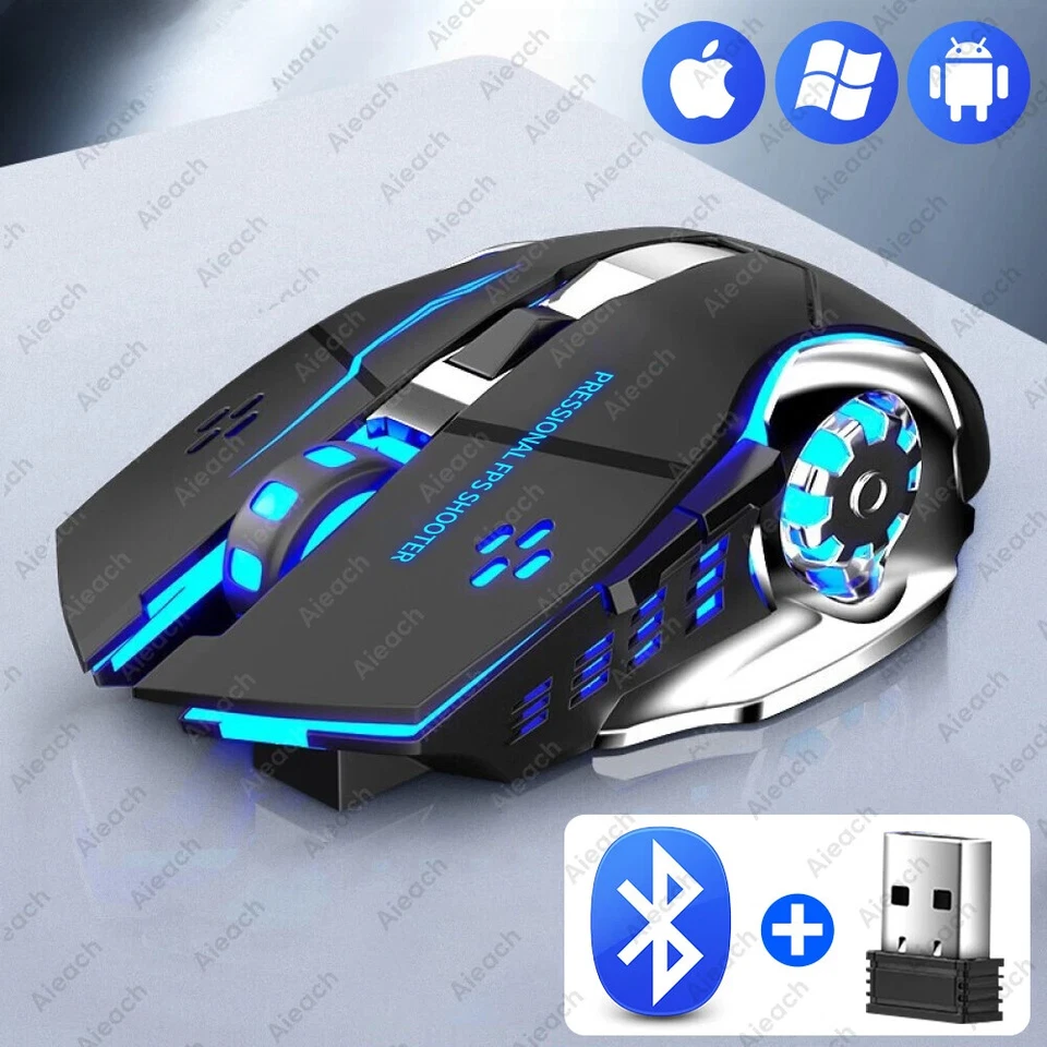 Rechargeable Wireless Mouse For Computer Tablet Bluetooth Gaming Mouse Ergonomic - Image 1 of 4
