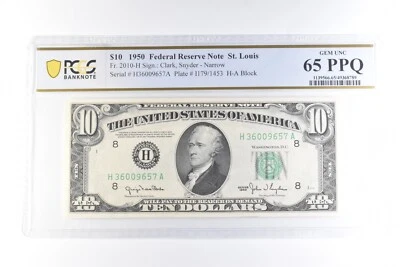 1950 $10 St Louis MO FRN Fr#2010-H Gem Unc 65 PPQ PCGS *6072 - Image 1 of 3