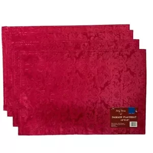 Elegant Placemats Holiday Satin Damask Christmas Rich Red Reversible 4 Piece Set - Picture 1 of 11