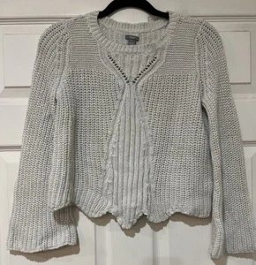 Maglione Aerie Tg S Bianco Maglia Cavo Cropped con Filo Argento/Orlo Fondo Smerlato - Foto 1 di 6