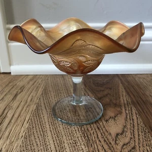 FENTON Marigold Carnival Glass Blackberry Bramble Footed Compote Candy Dish - Picture 1 of 12