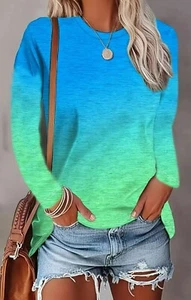 GRADIENT GRAPHIC PRINT SILKY LONG SLV CREW NECK T-SHIRT TOP TEE PLUS SZ 22 *NIP* - Picture 1 of 8
