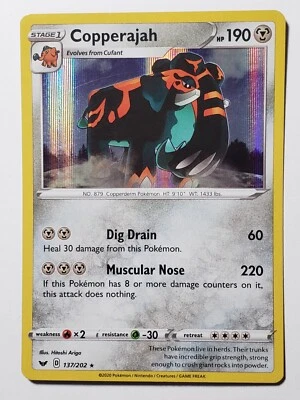 HOLO Copperajah 137/202 B1G1F Sword Shield Pokemon Card - Hitoshi Ariga Art - Image 1 of 3