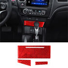 3Pcs Red Carbon Fiber Interior Storage Accent Cover Trim For Honda Civic Coupe