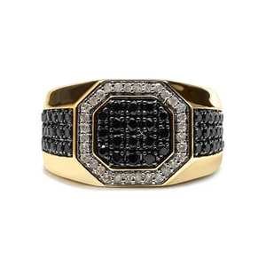 Men's 10K Yellow Gold 1 1/4 Cttw Treated Black Diamond Octagonal Halo Band Ring - Picture 1 of 36