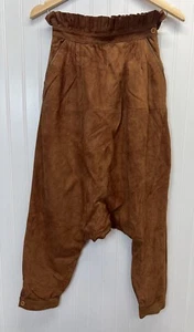 Vintage Brown Suede Harem Pant Cropped Ankle Ruffle Waist Sz S/38 - Picture 1 of 5