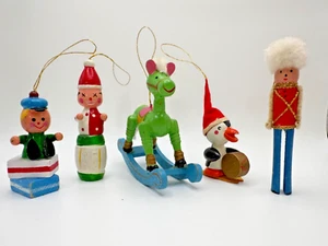 VTG Christmas Tree Ornaments Wooden Toys Folk Kitsch Retro Rocking Horse Holiday - Picture 1 of 10
