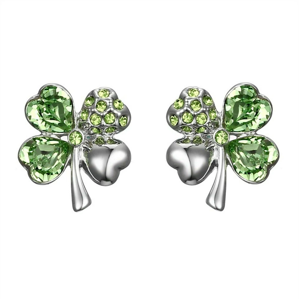 Aretes Trébol Trébol Corazón Verde Joya Hechos con Cristales de Swarovski Foto 1 de 1