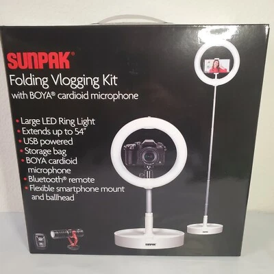SUNPAK Vlogging Kit w/BOYA Cardioid Mic. Large LED Light, Bluetooth, USB & More - Image 1 of 4