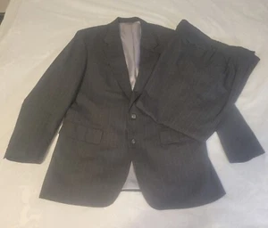 Varsity Club Mens Savile Row Suit Size 44L Pant 35W Grey Wool Wide Light Stripe - Picture 1 of 21