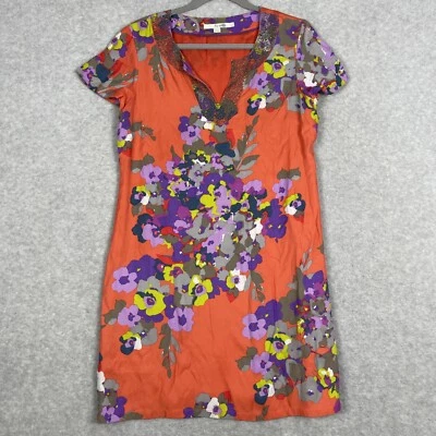 Vestido recto túnica seda estampado floral con cuentas Boden para mujer talla 8 naranja floral Foto 1 de 4