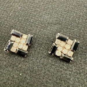 Vintage schwarze & klare Strass quadratische Clip-On Ohrringe - Bild 1 von 2