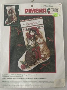 VTG Dimensions #9102 Decorated Kitties Stocking 1996 Counted Cross Stitch 16” - Picture 1 of 7