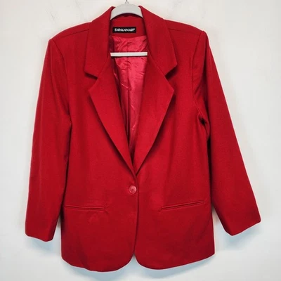 Vintage Savannah Red 100% Wool Blazer Size 14 Notch Lapel One Button Lined 80s - Image 1 of 4