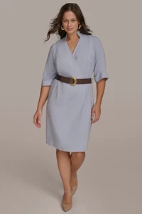 Vestido Vaina Donna Karan Talla Grande Candy Crepe Cuello en V Cinturón - Imagen 1 de 3