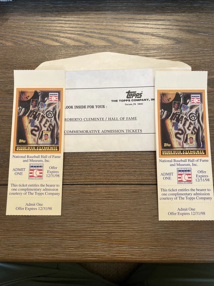 ROBERTO CLEMENTE PIRATES HALL OF FAME COMMEMORATIVE ADMISSION TICKET 12/31/98 - Image 1 of 4