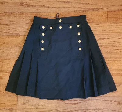 VTG Lauren Ralph Lauren Navy Wool Blend Pleated Skirt Size 4 Gold Buttons USA - Image 1 of 4