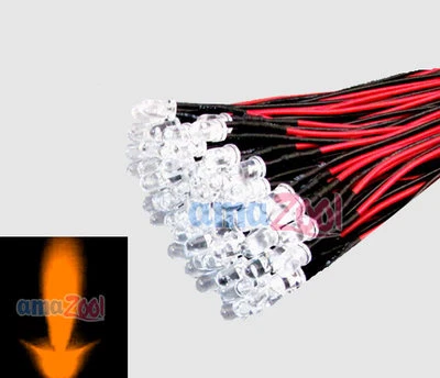 100pcs 3mm Orange/Amber Pre Wired LED Lights Lamp 20-25 angle 12V 20cm Bulbs - Image 1 of 4
