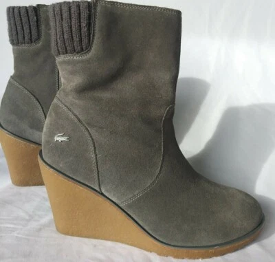 Botas Lacoste para mujer de gamuza gris cuña media pantorrilla talla 7 Foto 1 de 4