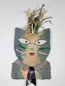 Vtg 1990's Handcrafted "Paper Circus" Brand Signed Smiling Cat 3D Wall Art, Mint - Picture 1 of 8