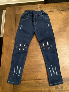 Girls Denim Cat Jeans - 30 inches length / 8 inches elastic waist - Picture 1 of 6