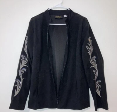 Abrigo vintage Bob Mackie usable art para mujer grande negro bordado/adornado Foto 1 de 4