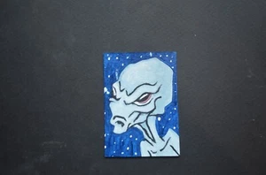 ACEO ORIGINAL KUNSTKARTEN HALOWEEN ALIEN SELTSAM BLAU AQUARELL - Bild 1 von 3