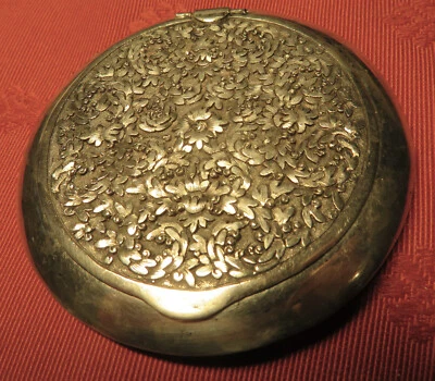 POUDRIER ancien ARGENT guilloché PIVOINES CHINE an.20 - CHINA silver box PEONIES - Photo 1/4