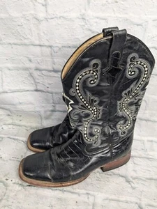 Ferrini  Mens Alligator Belly Print Embroidered Black Western Boots Sz 10.5 D s5 - Picture 1 of 10