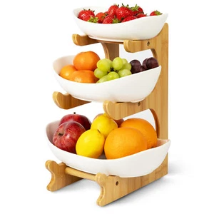 HEFTMAN 3 Tier Oval Fruit Bowl Stand Ceramic Vegetable Display Baskets - Picture 1 of 7
