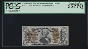 US 50c Spinner Fractional Currency Type II Back FR 1342 PCGS 55 PPQ Ch AU (020) - Picture 1 of 2