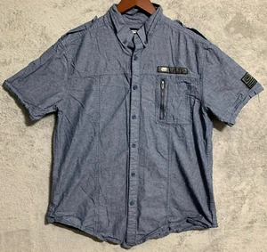 Ecko Unltd Men's XL Button Shirt Gray Short Sleeve Pocket Spell Out Logo - Picture 1 of 7