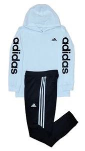 Adidas Youth Medium Black Track Pants & Hooded Long Sleeve T-shirt Outfit  - Picture 1 of 14