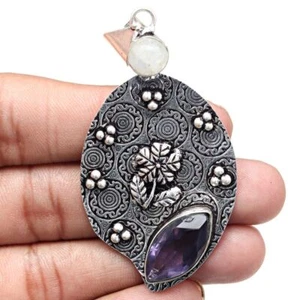 Pendant Amethyst Quartz Gemstone Handmade Silver Jewelry 2.75" - Picture 1 of 7