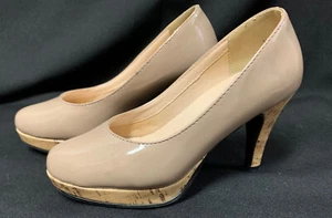 Tacón de corcho y plataforma de cuero beige patentado Cenicienta de Boston talla 2M - Imagen 1 de 5