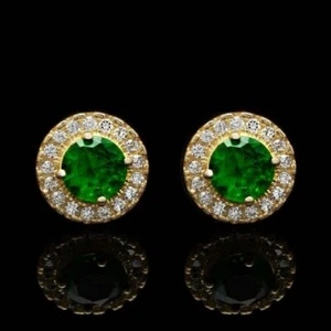 Solid 14k Yellow Gold Round Halo Stud CZ Birthstone Push Back Butterfly Earrings - Picture 1 of 26