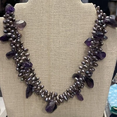 Collar Amatista Negro Agua Dulce Perlas Racimo ¡Hermoso!! Foto 1 de 4