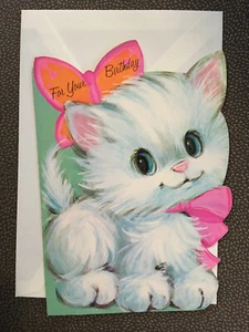 Vintage Happy Birthday Greeting Card White Kitten by Greetings - Picture 1 of 2