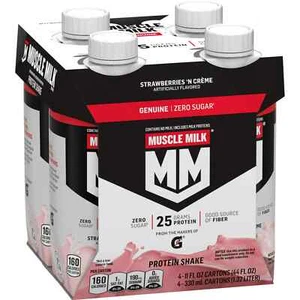 Muscle Milk Genuine Protein Shake Strawberries 'n Crème, 11 fl oz Carton, 4 Pk - Picture 1 of 5