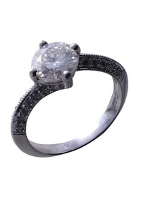 Anillo de compromiso de oro blanco Forever Brilliant 1,27 quilates redondo incoloro moissanita - Imagen 1 de 1