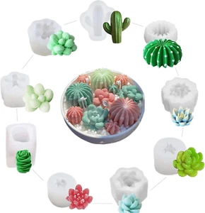 9 Pack Succulent Silicone Mold,Flower Resin Mold,Silicone Candle Molds.3D Cacti - Picture 1 of 12