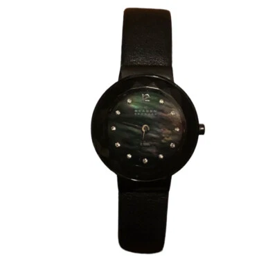 Skagen Ultra Slim Black Dial Swarovski Crystal Ladies Watch 456SBLB 456SBLB Foto 1 de 4